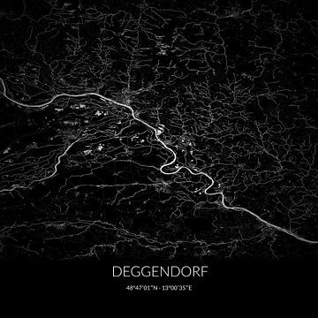 Carte en noir et blanc de Deggendorf, Bayern, Allemagne. sur Rezona