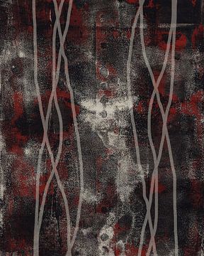Art abstrait moderne. Lignes organiques en brun rouille, rouge, noir. sur Dina Dankers