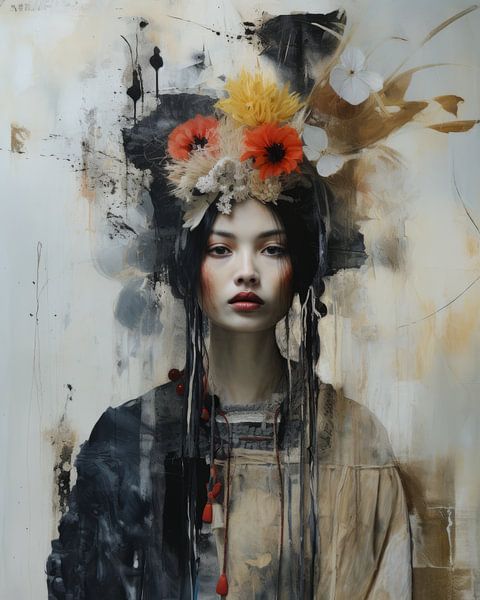 Modernes Porträt &quot;Blumenmädchen&quot; von Carla Van Iersel