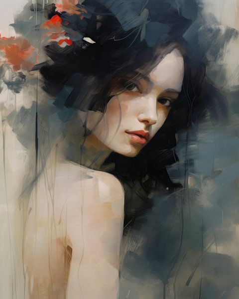 Modern abstract portrait in shades of blue by Carla Van Iersel