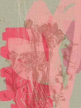 Kleurrijke botanische kunst in pastelroze, lila, grijs en beige. Monotypes weidebloemen. van Dina Dankers
