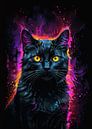 Zwarte kat aquarel neon van MIROKKU thumbnail
