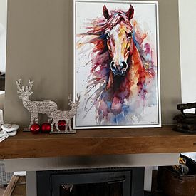 Klantfoto: abstract kleurig aquarel van een paard. van Gelissen Artworks, op canvas