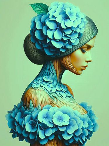 Avec des hortensias bleus