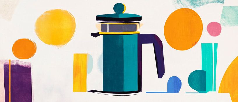 Farbenfrohe Kaffeepause – Pressekanne von Poster Art Shop