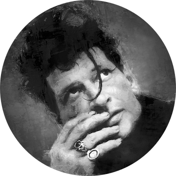 Olieverf portret van Herman Brood (zwart wit) van Bert Hooijer