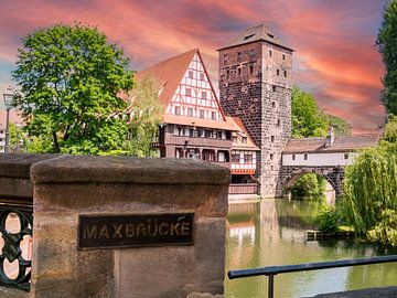 Vue sur le Weinstadel avec le pont Maxbrücke à Nuremberg,Bavière sur Animaflora PicsStock