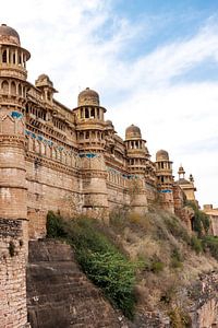 Buitenkant van het Man Singh- of Man Mandir-paleis, Gwalior Fort in Gwalior, Madhya Pradesh, India, Azië