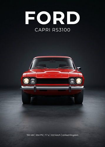 Vorderansicht eines klassischen roten Ford Capri RS3100 Sportwagens