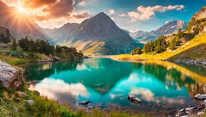 Landschaft mit See und Berge