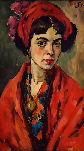 Femme en manteau rouge