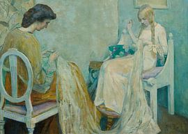 Two Ladies Sewing van Antonije Lazovic