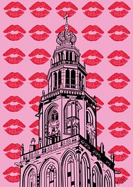 Top Martinitoren Groningen met kusafdrukken van Janet Edens