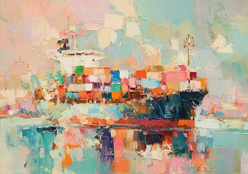 Impressionistisch containerschip in de haven