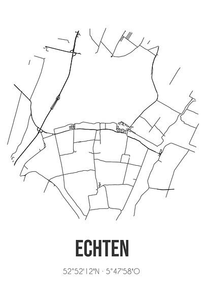 Echten (Fryslan) | Map | Black and white by Prints of Place