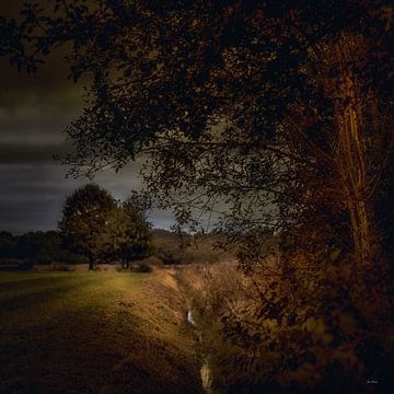 Hollands landschap in Drenthe met bomen en beekje in de stijl van de Hollandse meesters van ina kleiman