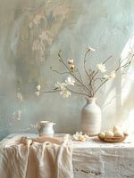 Minimalist still life with Magnolia in white, Japandi style