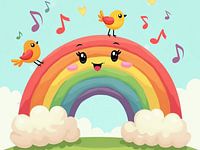 Illustration d'un arc-en-ciel avec des oiseaux - Art fantaisiste pour enfants