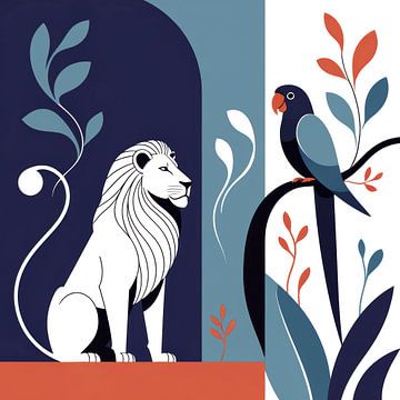 White lion and a parrot by Jutta Maria Pusl