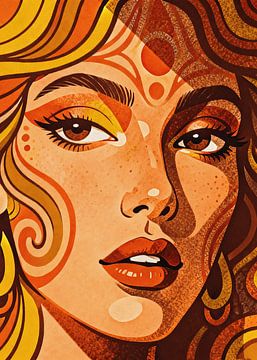 PSYCHEDELIC Dreamer Eyes - Groovy 70s Soulful Woman Abstract Portrait Reflection by Minggu Galeri