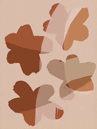 Bloemen in Boho stijl. 70s retro abstract botanisch. Roze en terra I