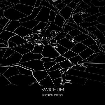 Carte en noir et blanc de Swichum, Fryslan. sur Rezona
