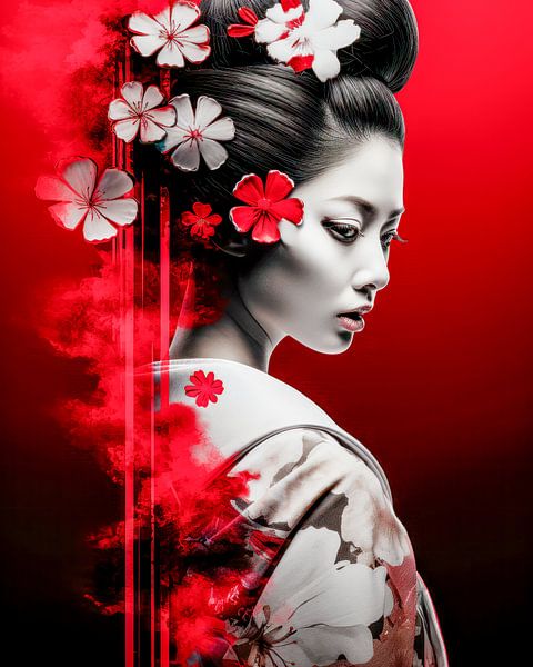 Roter Nebel der Geisha-Blüten von Klaus Tesching - Art-AI