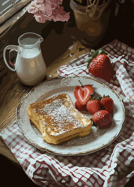 Französischer Toast mit Erdbeeren und Milch von Pixelbull Design