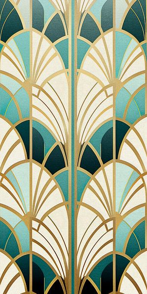 Art-Déco-Motiv in Gold und Türkis von Whale & Sons