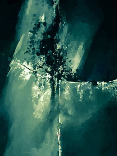 Modern, Abstract Digitaal Kunstwerk in Groen Blauw