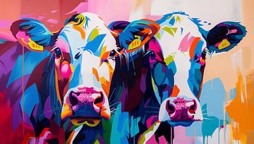 2 koeien in kleur artistiek panorama van TheXclusive Art