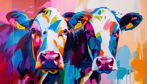 2 koeien in kleur artistiek panorama