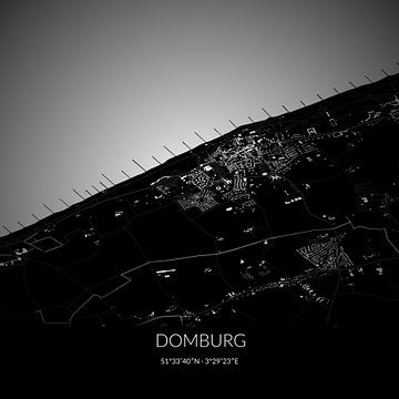 Schwarz-weiße Karte von Domburg, Zeeland. von Rezona