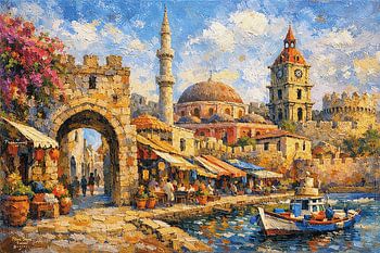 Rhodos in Griekenland, een impressionistisch schilderij.
