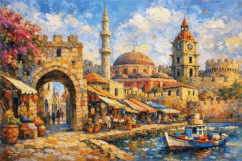 Rhodos in Greece, an impressionist painting.