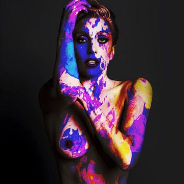 Lady Gaga Akt Bodypaint ARTPOP Digital Art in Blau, Pink, Gelb von Art By Dominic