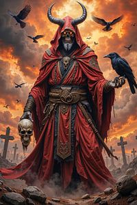Dark Fantasy Wandbild: OBSIDIAN - Der prunkvolle Grim Reaper auf dem Schlachtfeld