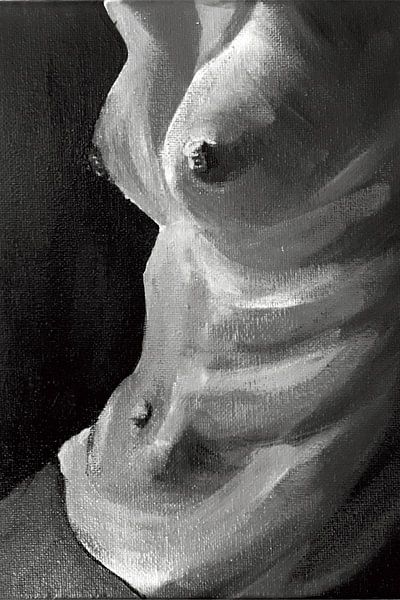 Femme torse nu en profil tons gris par Krista Kitsz Art