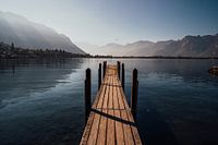 Jetty Lake Geneva during sunrise.