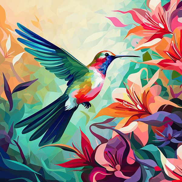 Bunter Kolibri-Tanz | Bunte Tierkunst von Blickfänger Gemälde