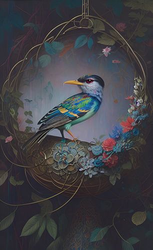Oiseau sur un nid