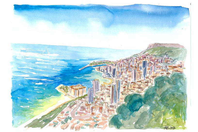 Monaco uitzicht vanuit de bergen met skyline en zee van Markus Bleichner