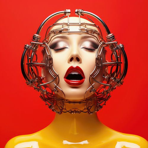 Digital created very beautiful sexy woman with bizarre fetish mask in high fashion style
