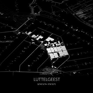 Zwart-witte landkaart van Luttelgeest, Flevoland. van Rezona