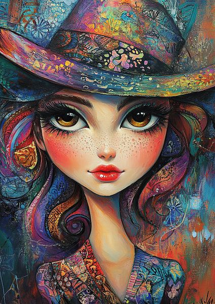 Colourful Woman | Girl with Big Eyes by Eye catching paintings
