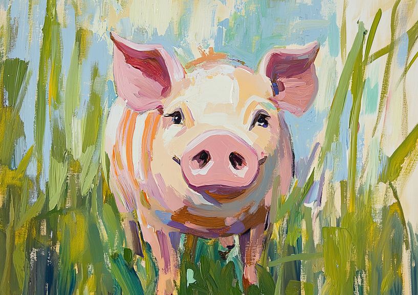Piggy | Cochon heureux dans le jardin par Peintures accrocheuses
