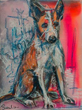 Schilderij Podengo Português hond van Liesbeth Serlie