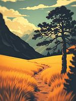 Golden Hills with Lone Tree – Minimalist Landscape Poster