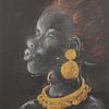 Jonge Afrikaanse vrouw met gouden sieraden.(mixed medium ) van Ineke de Rijk
