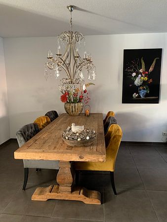 Flower still life with Delft blue vase